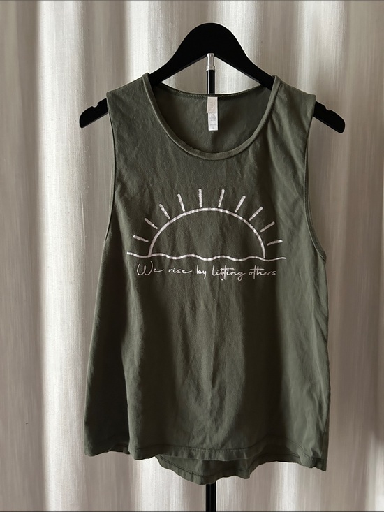 Bella Canvas Tops - BELLA  100% Cotton Tank Top with Sunrise Graphic - Olive Green. Large